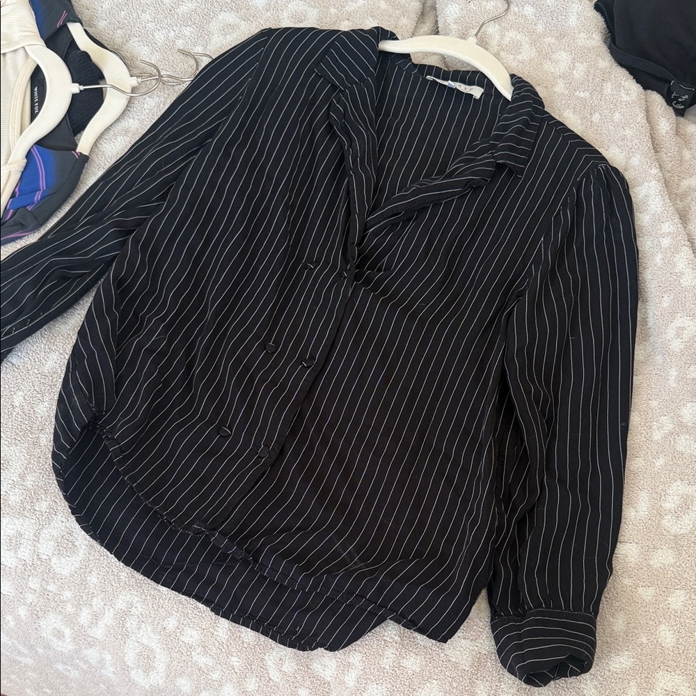 Wayf Black and White Striped Button Down Shirt
